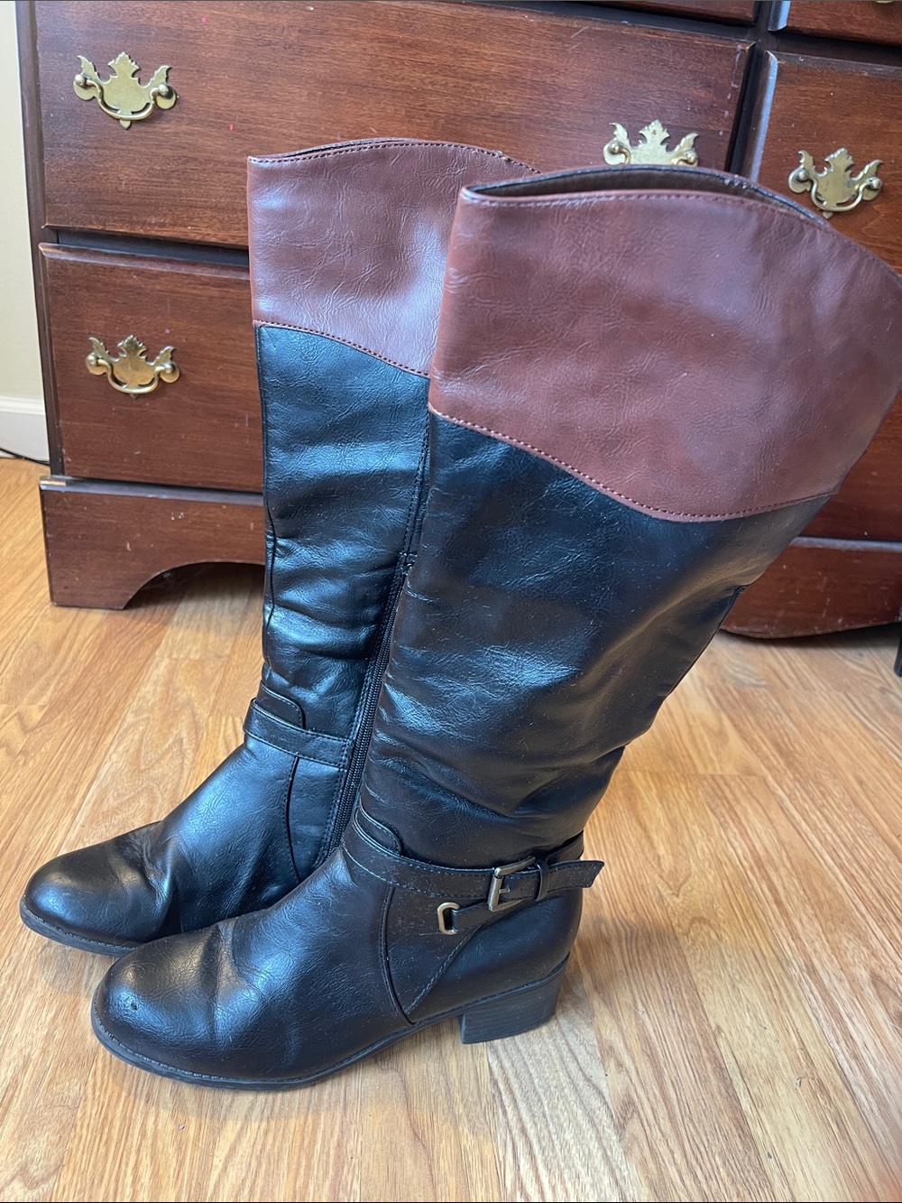Rampage Two-Tone Tall Riding Boots in Black and Brown